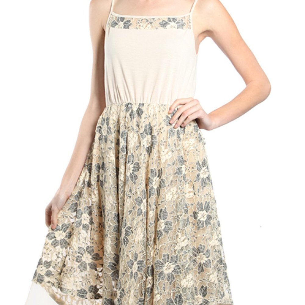 RYU FLORAL LACE BOTTOM SLIP DRESS